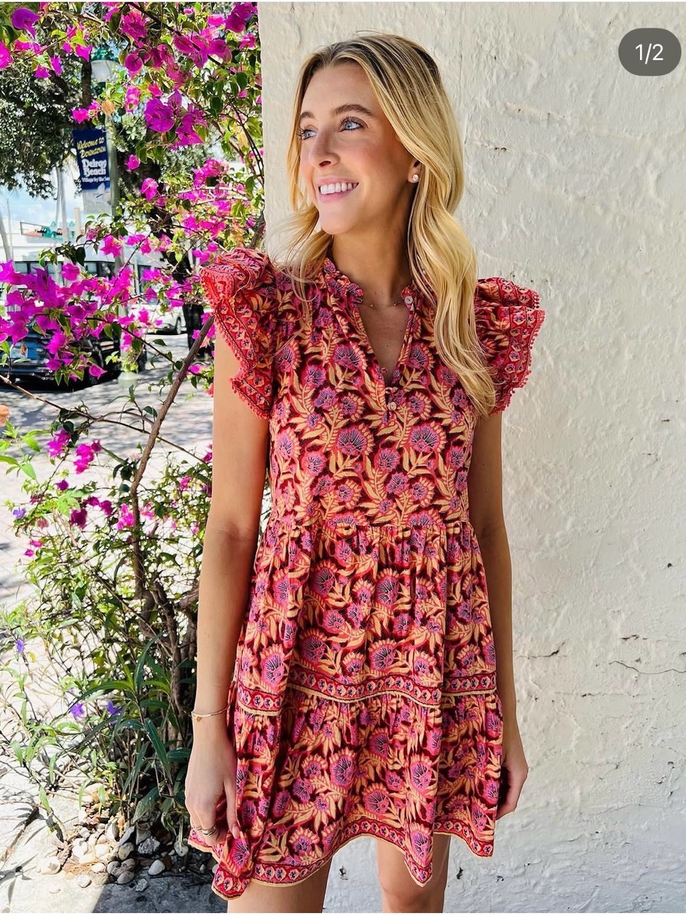 Omika Pink Floral Mini Dress XS Summer Vacation Tropical Resort Cruise Party